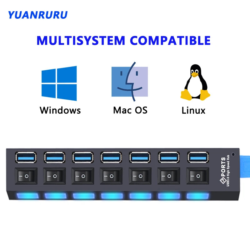 Hub USB 3.0 – Multiprise USB avec 4/7 Ports, Switch Individuel & Alimentation