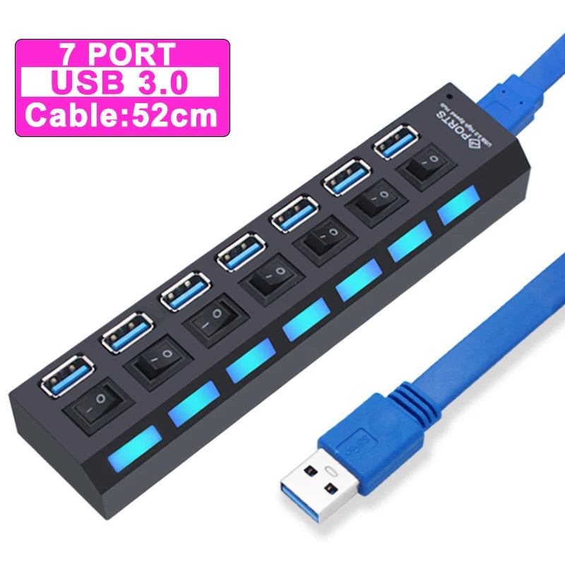 Hub USB 3.0 – Multiprise USB avec 4/7 Ports, Switch Individuel & Alimentation