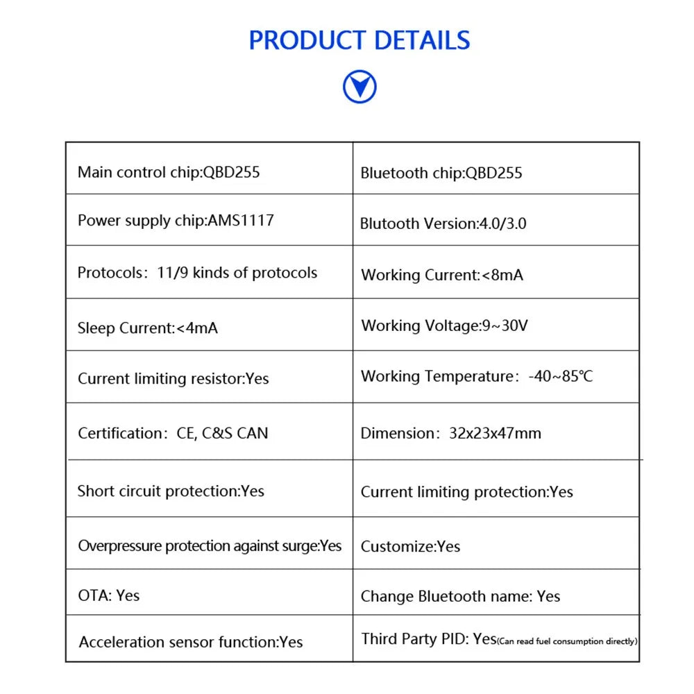 ELM327 OBD2 Mini Scanner - Outil de Diagnostic Auto Bluetooth V2.1, Interface 16 PIN, Compatible Android