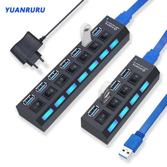 Hub USB 3.0 – Multiprise USB avec 4/7 Ports, Switch Individuel & Alimentation