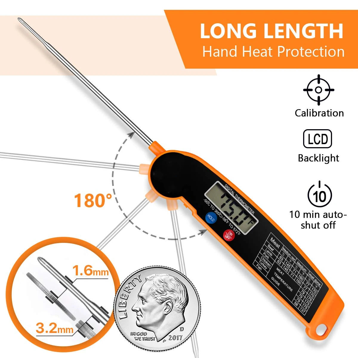 Thermomètre de Cuisine Digital - Sonde Alimentaire pour Viande, Eau, Lait, Cuisson & BBQ