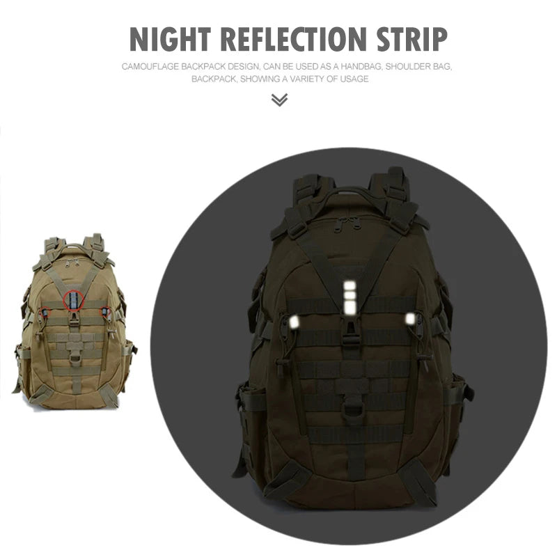 Sac à Dos Tactique 40L - Randonnée, Camping, Trekking, Pêche & Activités Outdoor, Système MOLLE & Réfléchissant