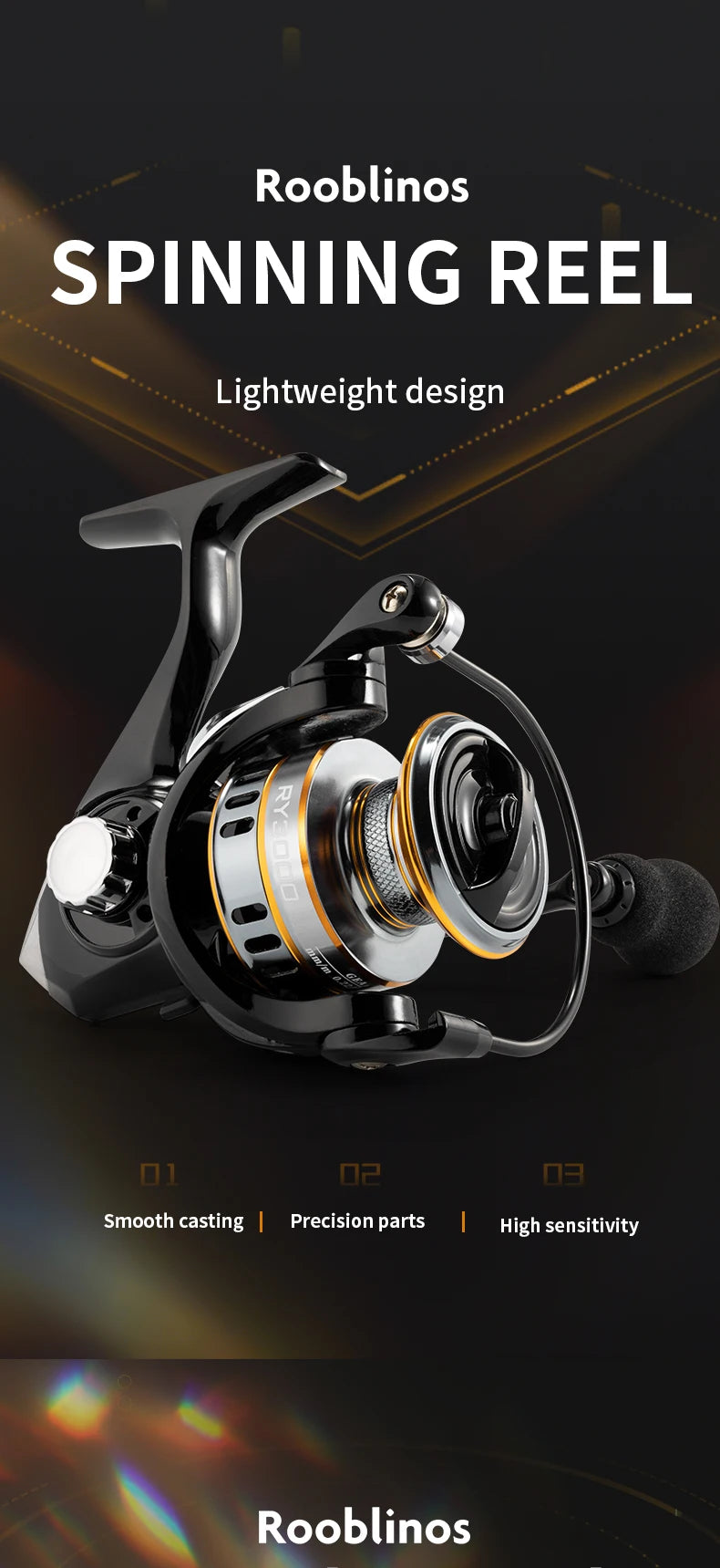 Moulinet Spinning ROOBLINOS RY - Ultraléger, Cadre Métallique, Haute Vitesse 5.2:1, Ultra Fluide & Résistant
