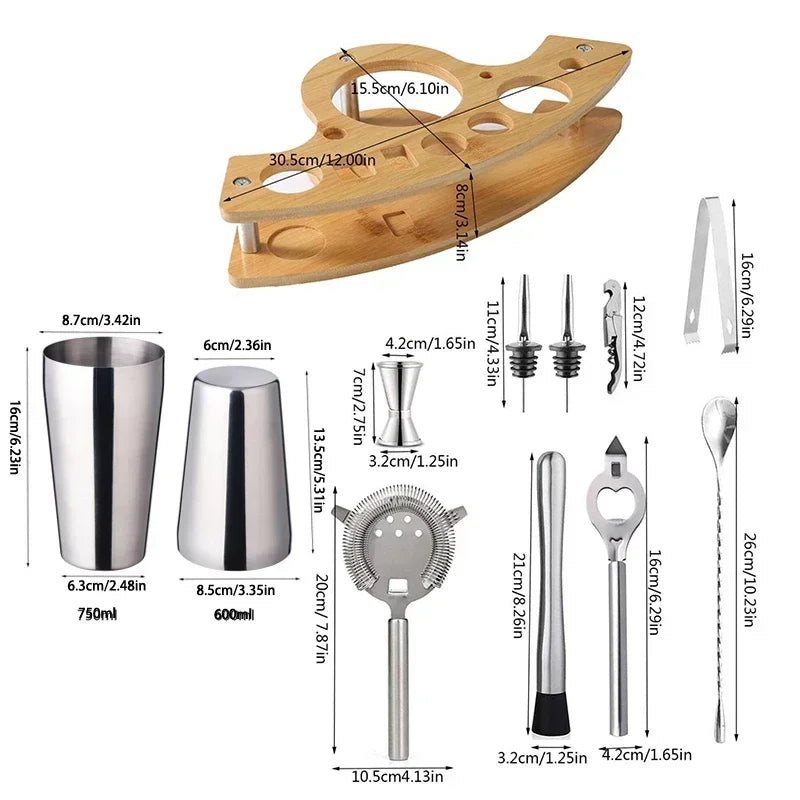 Kit Cocktail Shaker en Acier Inoxydable – 1/3/6/9/11 Pièces, Outils de Barman