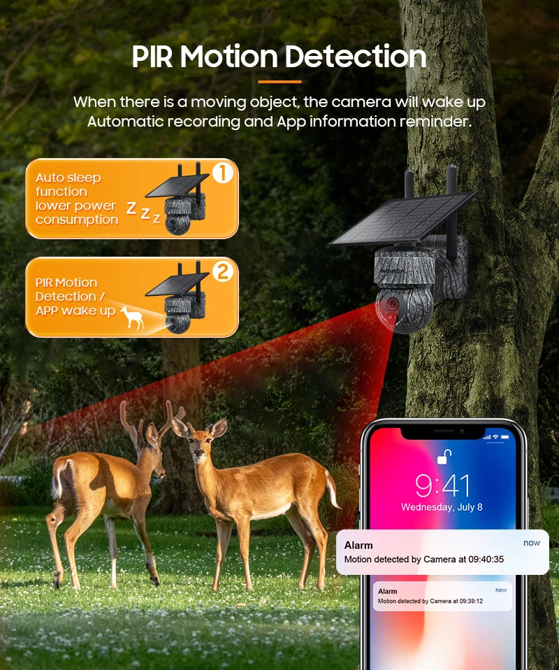 INQMEGA Caméra de Sécurité Solaire PTZ 4G - 5MP/4MP, WiFi Sans Fil, Carte SIM 4G, Audio Bidirectionnel, Surveillance CCTV Extérieure