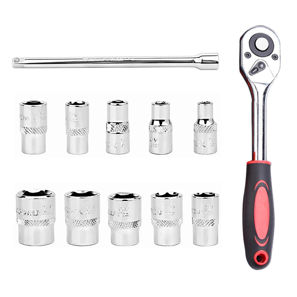 Kit de Douilles à Cliquet 12 Pièces – Outil Indispensable pour la Réparation Auto & Bricolage