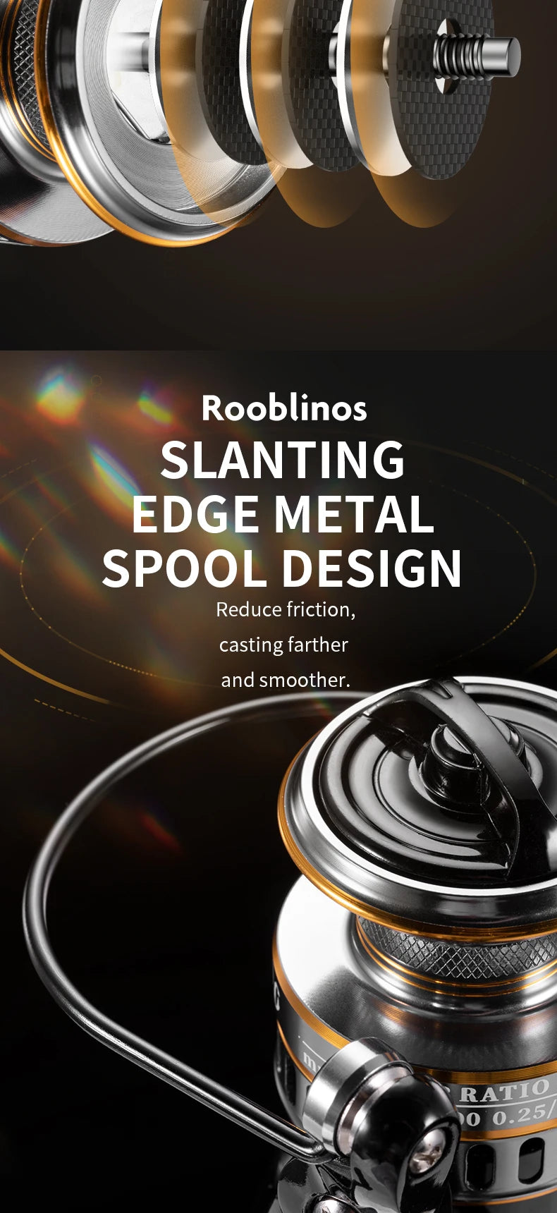 Moulinet Spinning ROOBLINOS RY - Ultraléger, Cadre Métallique, Haute Vitesse 5.2:1, Ultra Fluide & Résistant