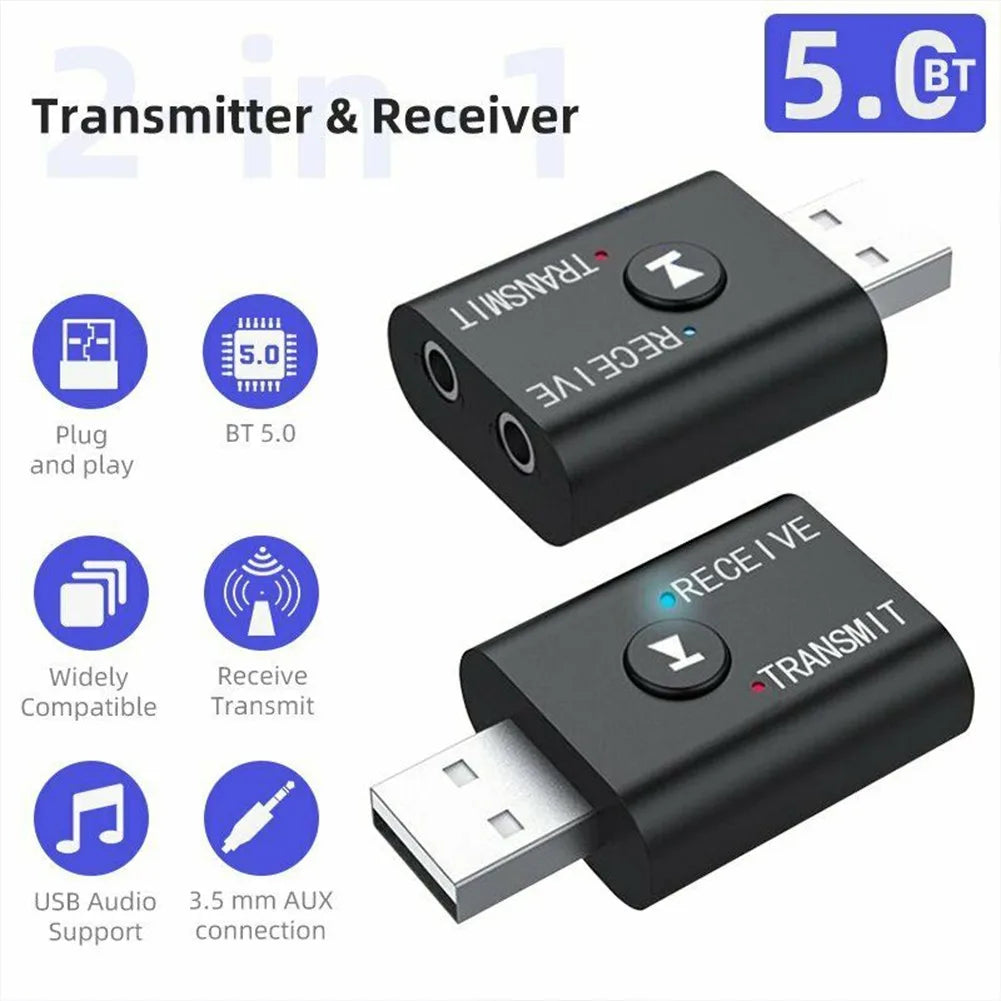 Adaptateur Audio Bluetooth 5.0 USB - Récepteur & Émetteur 2-en-1, AUX 3.5mm, TR6, Sans Fil pour Maison & Voiture