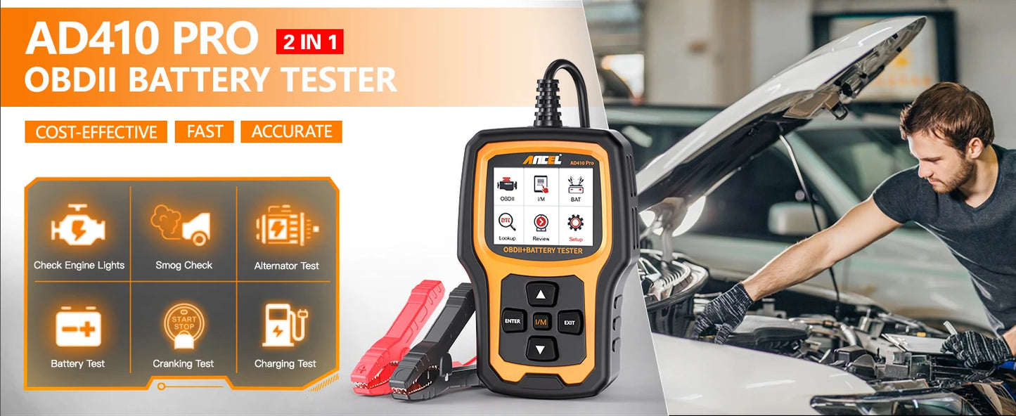 ANCEL AD410 PRO – Lecteur de Codes OBD2 & Testeur de Batterie