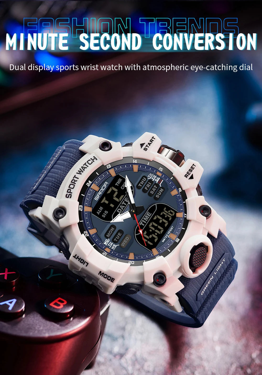 SANDA Luxury G-Style - Montre Électronique Sport Homme, LED, Chronographe Militaire, Étanche 50M