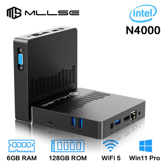 Mini PC MLLSE M2 Air - Intel Gemini Lake N4000, Windows 11, 6GB RAM, 128GB ROM, WiFi Double Bande, Bluetooth, USB Compact