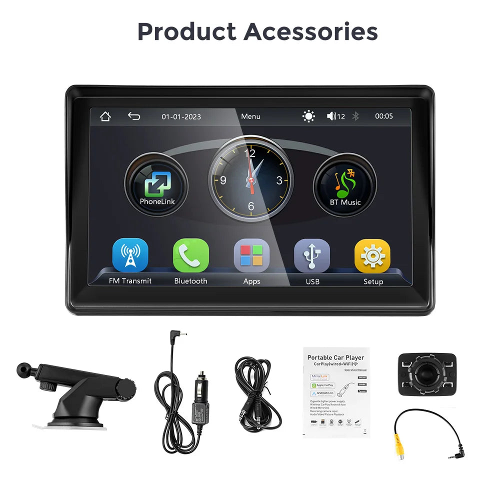 Autoradio Multimédia 2 DIN - Écran Tactile 7", CarPlay & Android Auto Sans Fil, GPS, WiFi, Caméra de Recul, FM