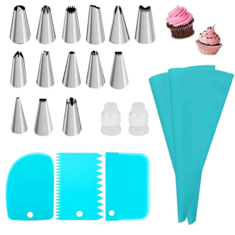 Kit de Décoration de Gâteaux - Sacs à Douille en Silicone Réutilisables + Buses Inox | Outils de Pâtisserie DIY