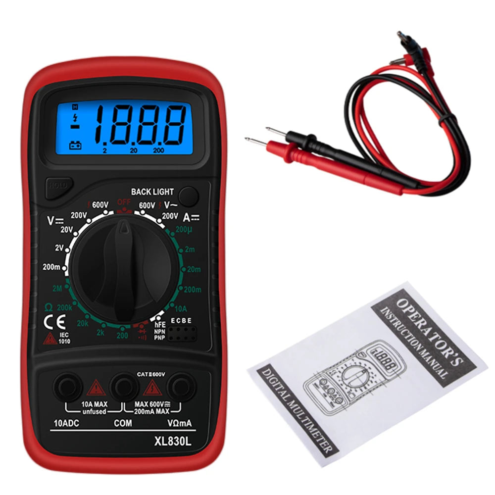 Multimètre numérique portable - LCD rétroéclairé - Testeur AC/DC, Volt, Ohm, Ampère - Neuf
