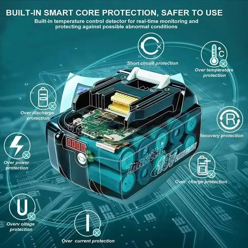 Batterie Makita 18V 6.0Ah - 100% Originale, Rechargeable, Compatible BL1830, BL1840, BL1850, BL1860B