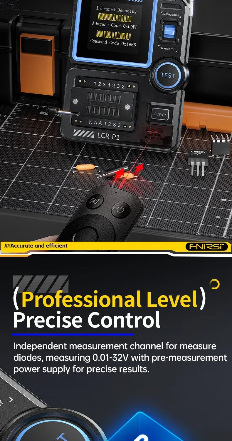 Testeur Multifonction FNIRSI LCR-P1 – Mesure des Transistors, Diodes, Capacitance, Résistance, LCR et ESR
