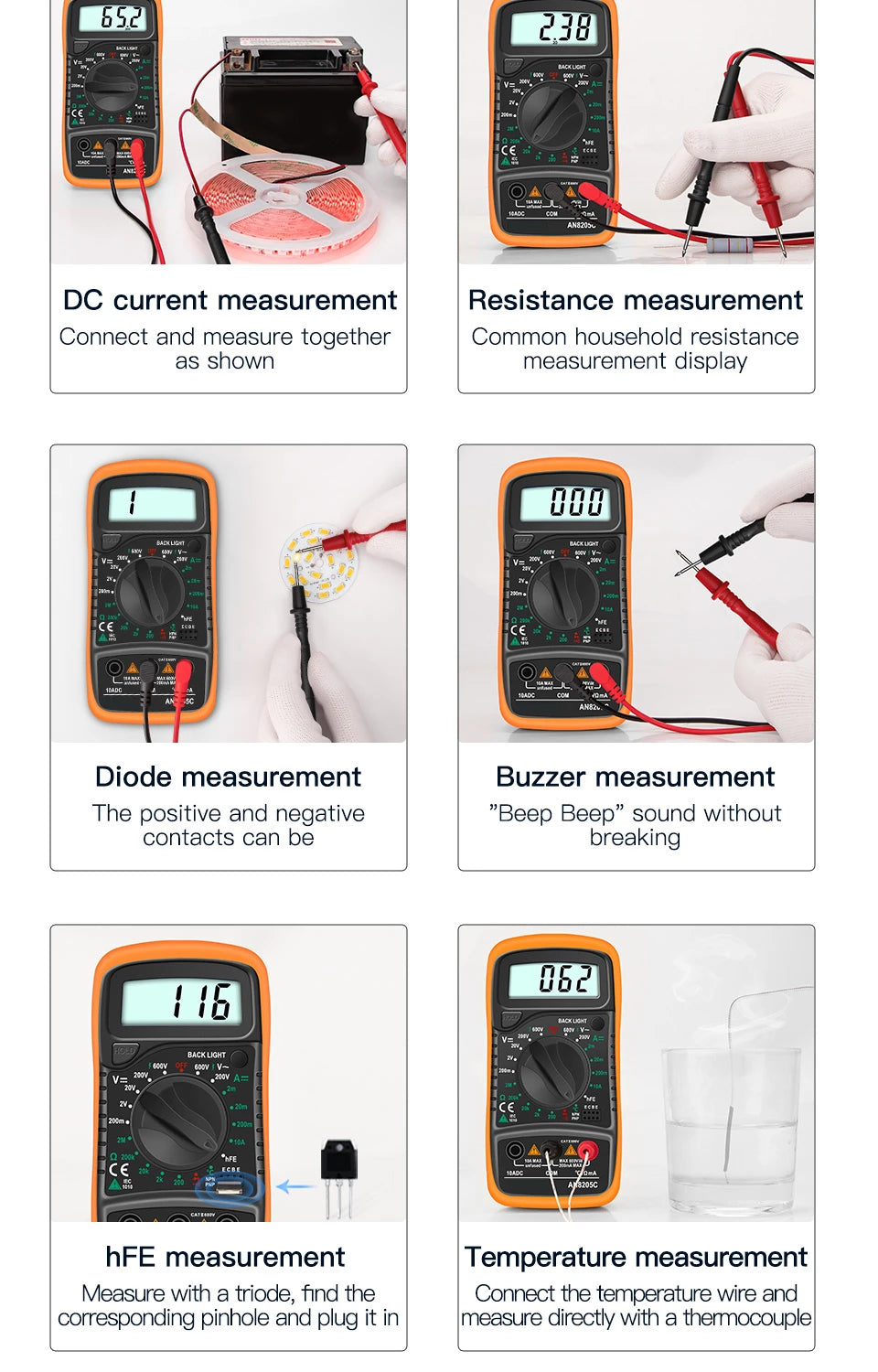 Multimètre numérique portable - LCD rétroéclairé - Testeur AC/DC, Volt, Ohm, Ampère - Neuf
