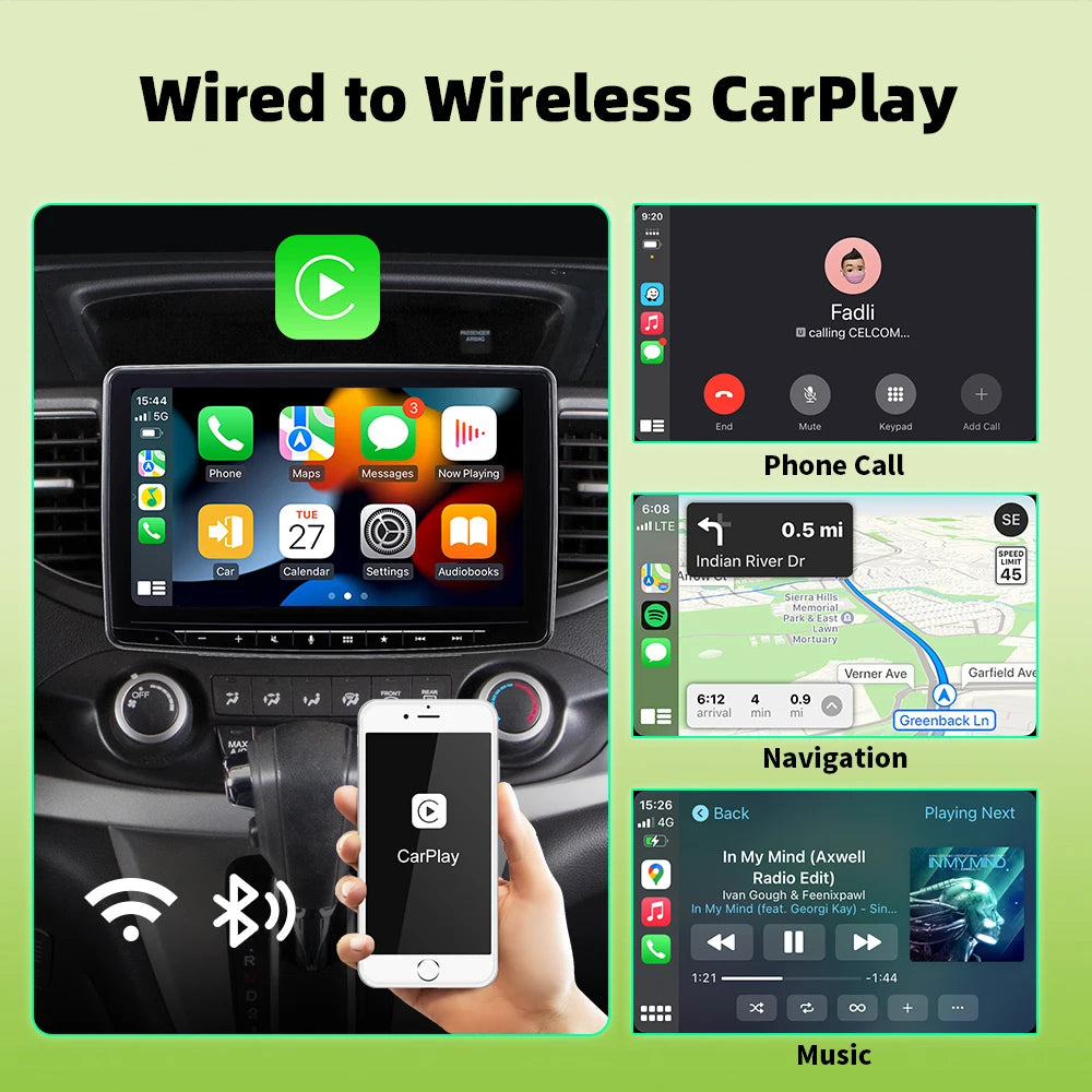 Mini CarPlay & Auto AI Box - Convertisseur Filaire en Sans Fil pour Audi, Toyota, Mazda, Nissan, Chevrolet, Kia, Ford, Hyundai & Plus