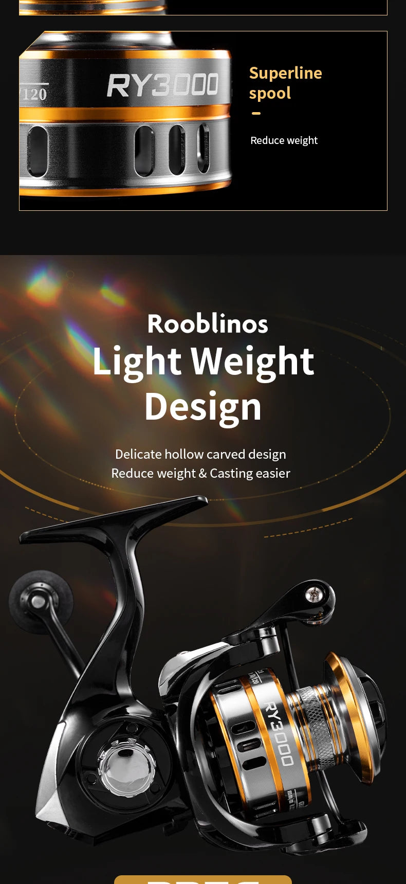 Moulinet Spinning ROOBLINOS RY - Ultraléger, Cadre Métallique, Haute Vitesse 5.2:1, Ultra Fluide & Résistant