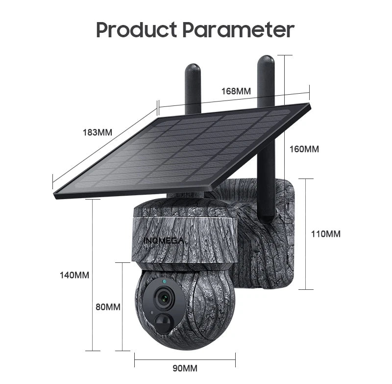 INQMEGA Caméra de Sécurité Solaire PTZ 4G - 5MP/4MP, WiFi Sans Fil, Carte SIM 4G, Audio Bidirectionnel, Surveillance CCTV Extérieure