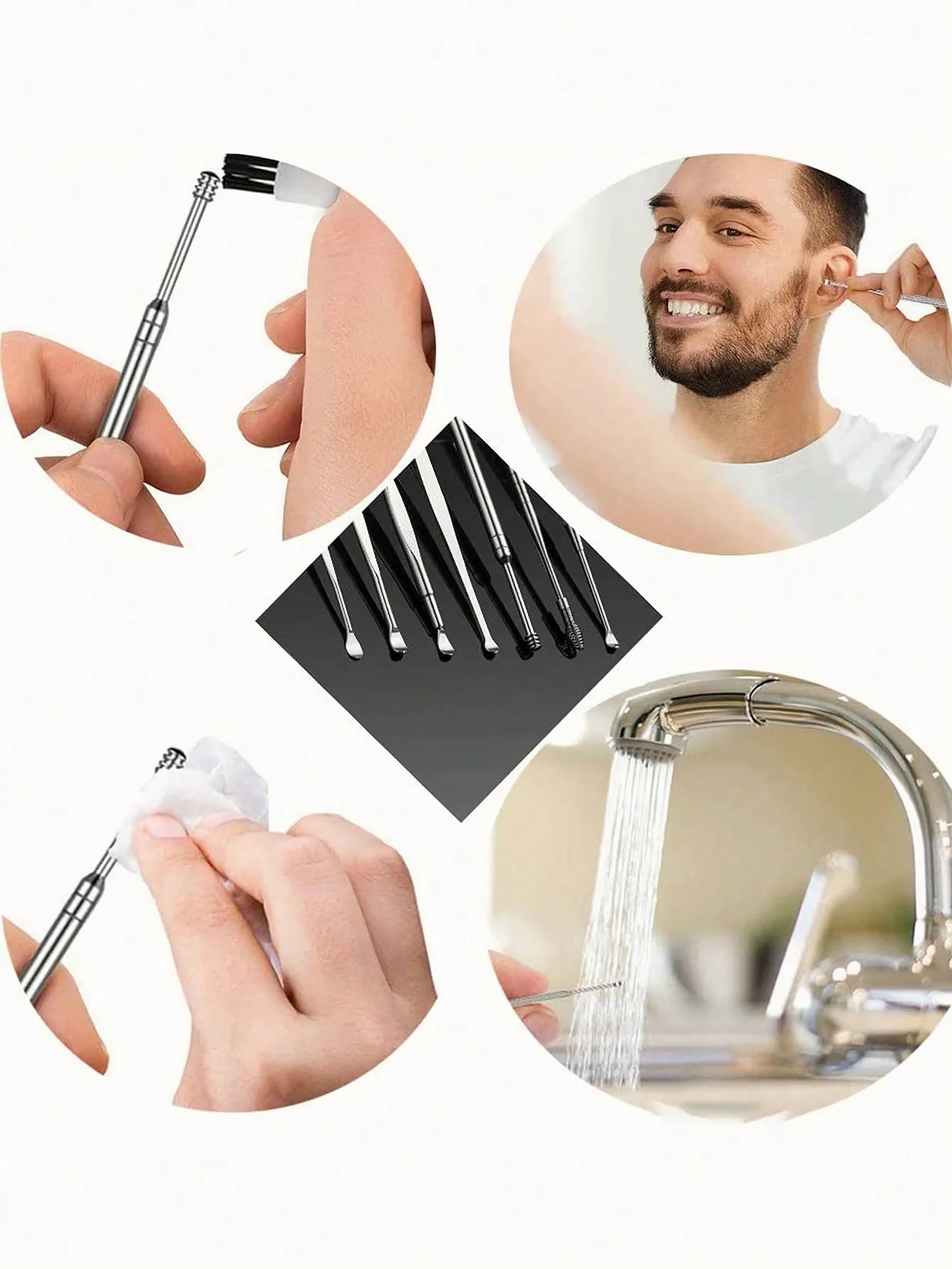 Kit de Nettoyage des Oreilles en Acier Inoxydable – Cure-Oreilles avec Étui de Rangement
