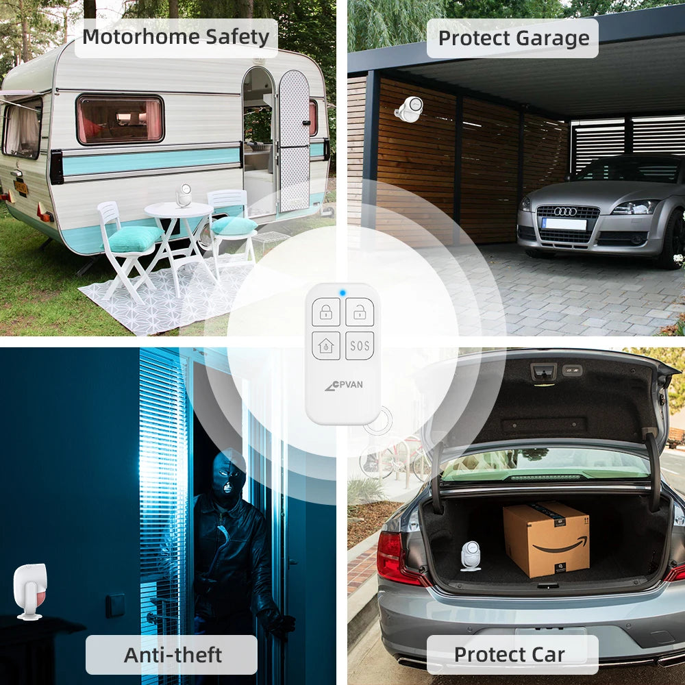 Détecteur de Mouvement CPVAN - Capteur de Sécurité Sans Fil avec Détecteur de Porte & Télécommande