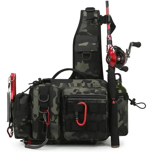 Sac à Dos de Pêche Multifonction - Rangement Leurres & Matériel, Sac à Bandoulière avec Porte-Canne, Idéal pour la Pêche à la Mouche & Spinning