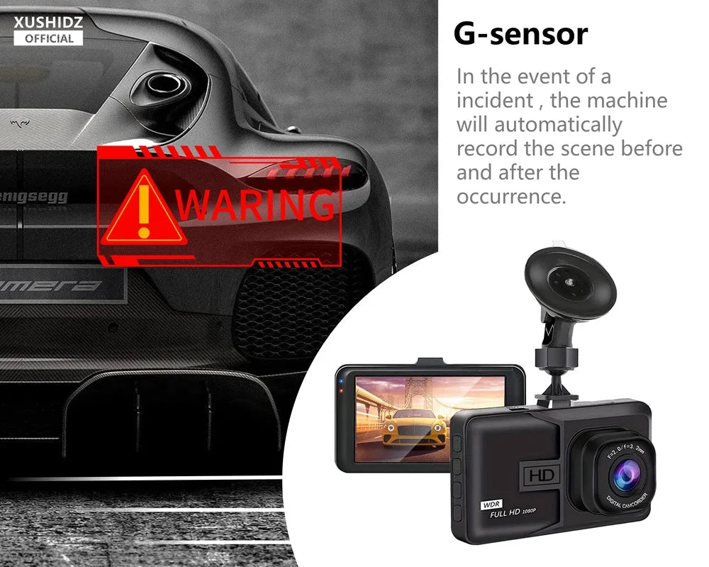 XUSHIDZ 1080P HD Dash Cam - Enregistreur Vidéo DVR Voiture, Vision Nocturne, Surveillance 24h, G-Sensor, Enregistrement en Boucle