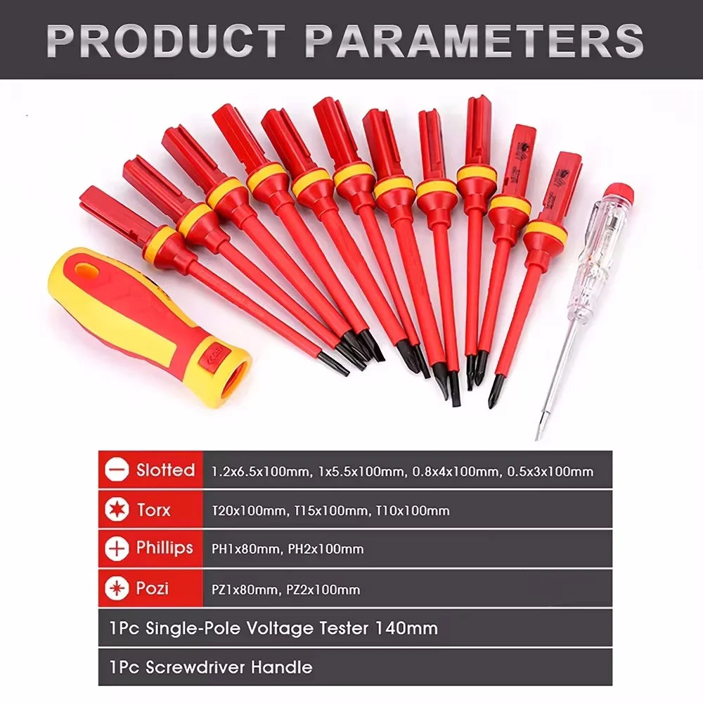 Kit d’Outils Électricien 13 Pièces – Tournevis Isolés 1000V avec Embouts Magnétiques !