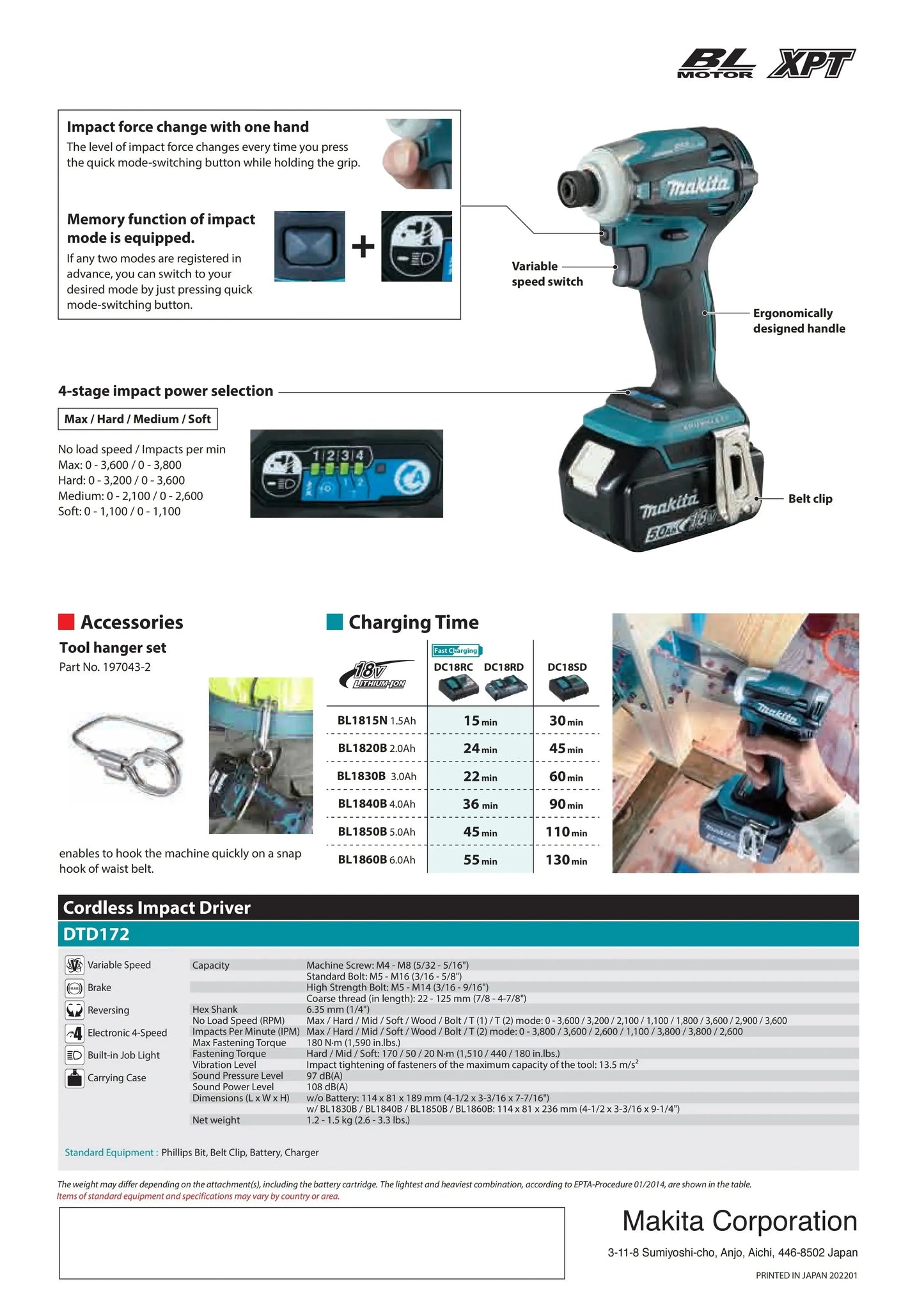 Makita DTD172 - Visseuse à Chocs Sans Fil 18V, Moteur Brushless, Compacte et Puissante