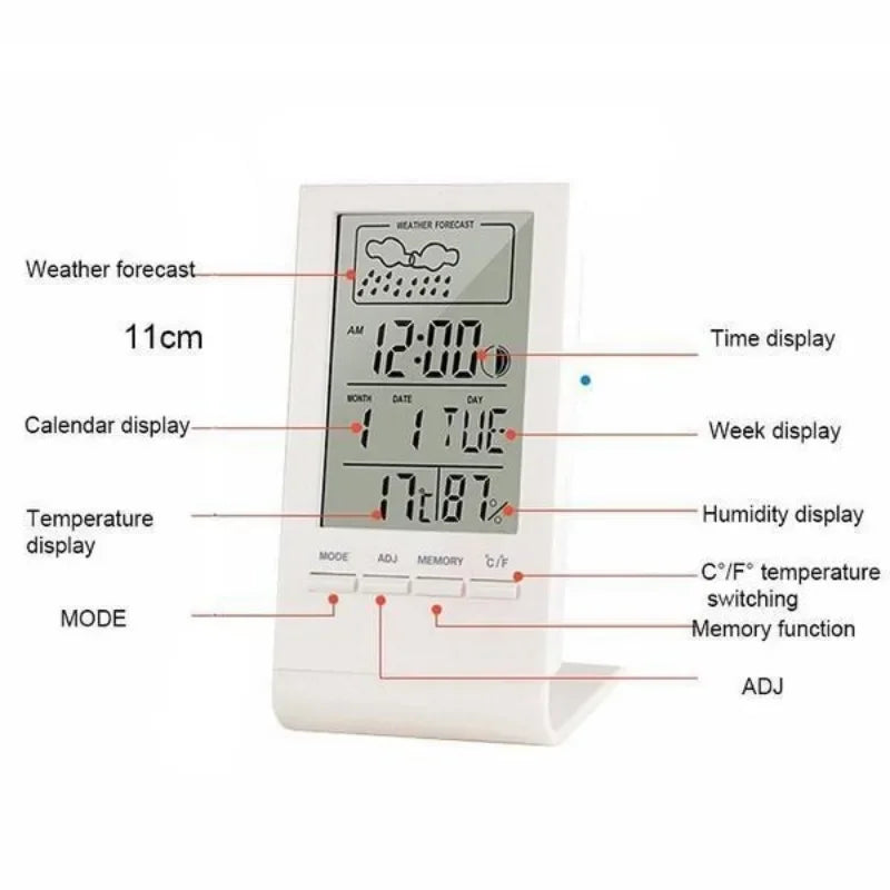 Horloge Numérique LED Multifonction - Thermomètre, Hygromètre, Réveil, Station Météo Intérieure/Extérieure