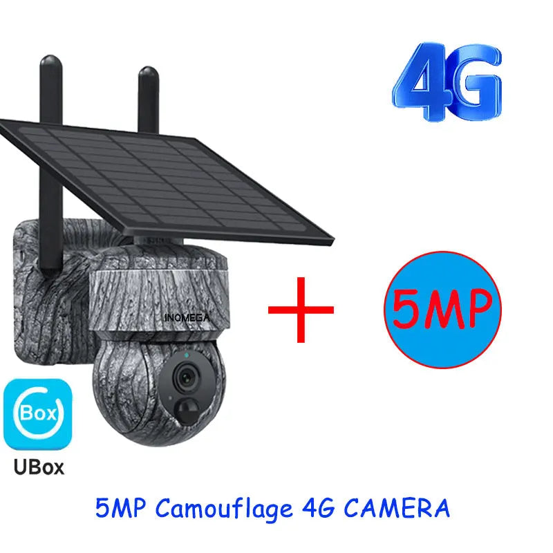 INQMEGA Caméra de Sécurité Solaire PTZ 4G - 5MP/4MP, WiFi Sans Fil, Carte SIM 4G, Audio Bidirectionnel, Surveillance CCTV Extérieure