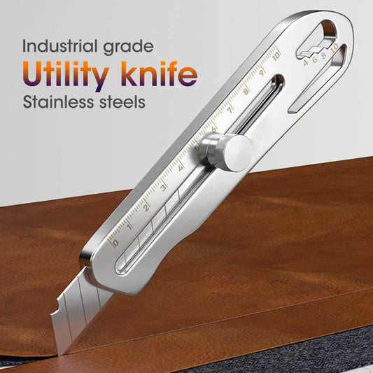 Couteau Universel Industriel 6-en-1 - Corps en Acier 18cm, Lame Remplaçable en Acier Carbone, Cutter Multifonction Renforcé