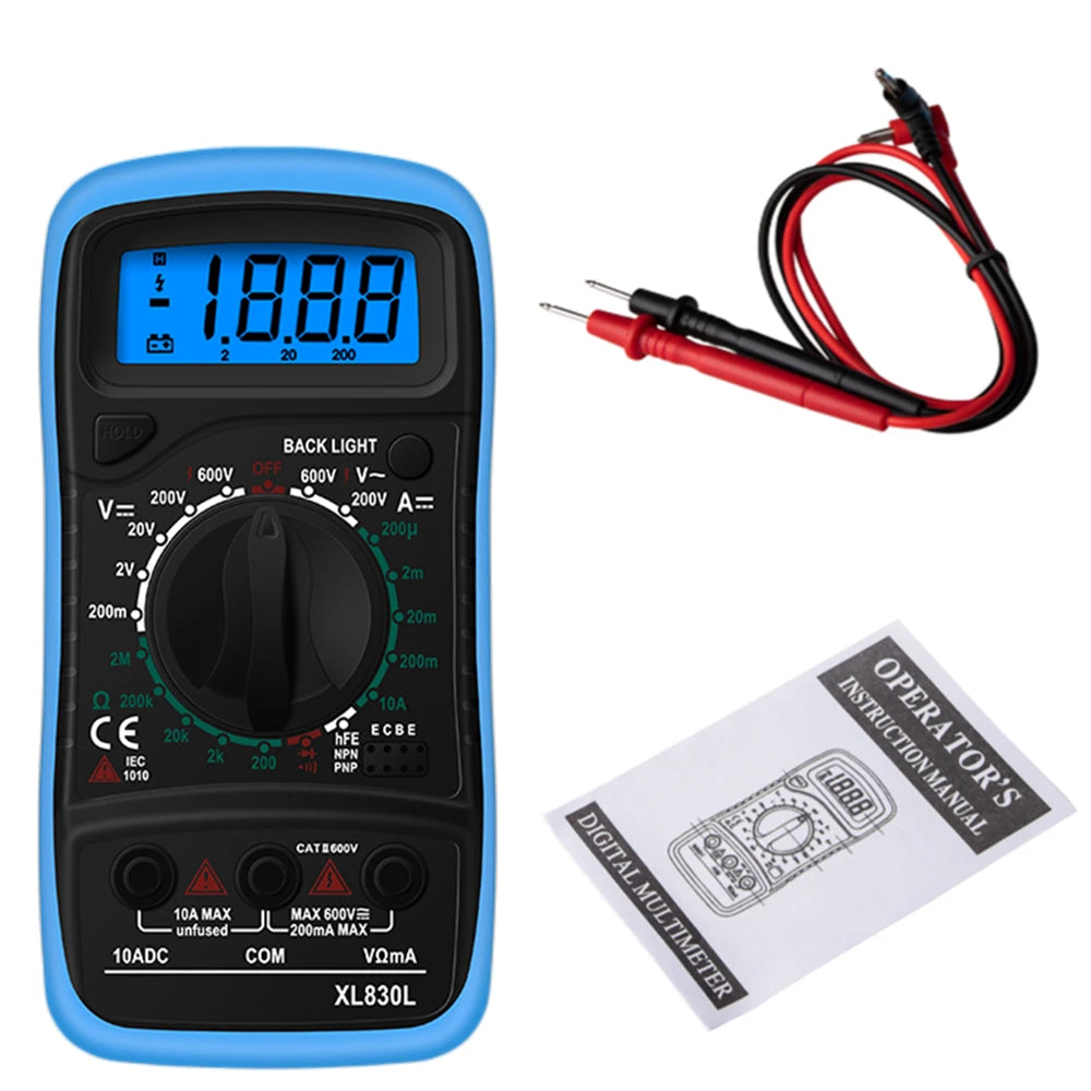 Multimètre numérique portable - LCD rétroéclairé - Testeur AC/DC, Volt, Ohm, Ampère - Neuf