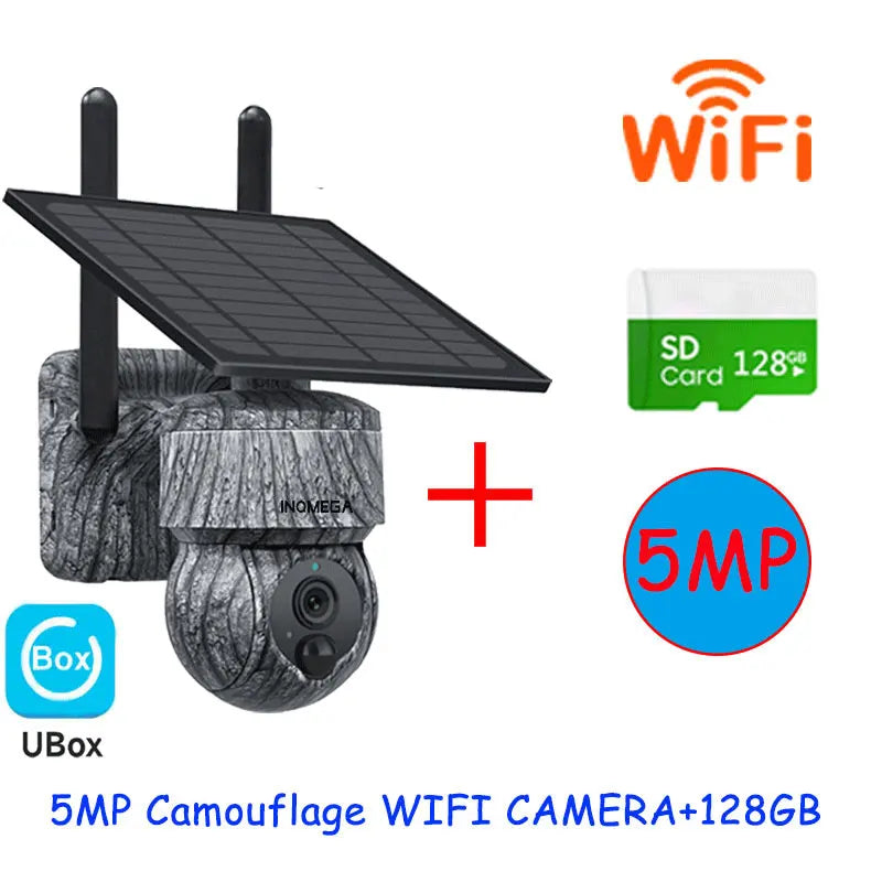 INQMEGA Caméra de Sécurité Solaire PTZ 4G - 5MP/4MP, WiFi Sans Fil, Carte SIM 4G, Audio Bidirectionnel, Surveillance CCTV Extérieure