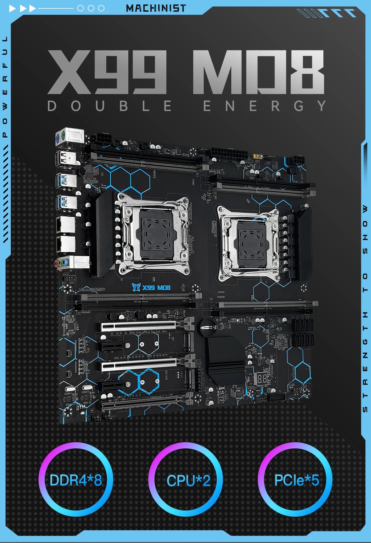 Carte Mère MACHINIST X99 MD8 - LGA 2011-3, Support Dual CPU Xeon V3/V4, DDR4, NVMe M.2, E-ATX