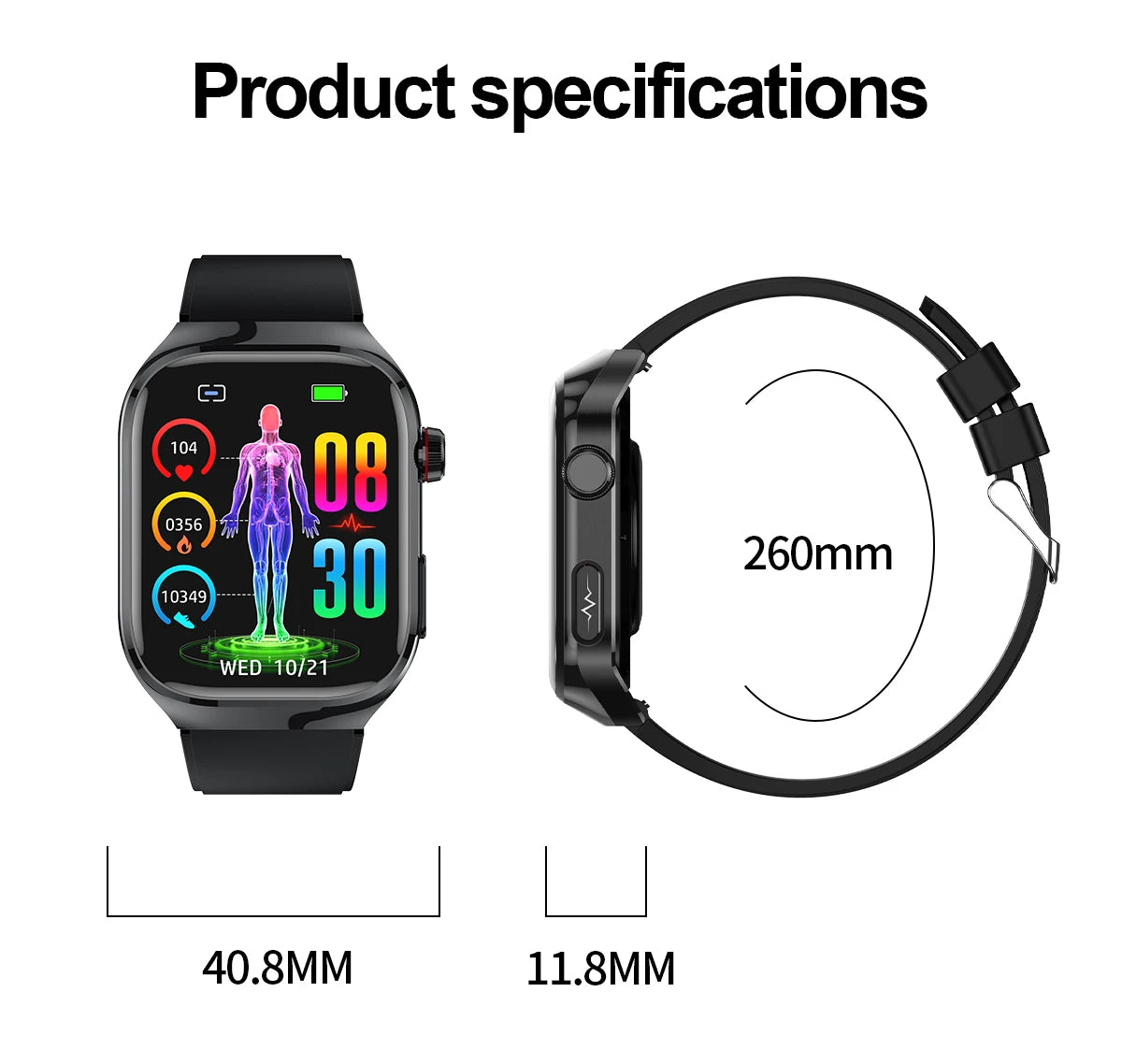 Montre Connectée Santé 2024 - Surveillance de l’Acide Urique, Sucre dans le Sang, ECG + PPG, Pression Artérielle, Appels Bluetooth & Sport