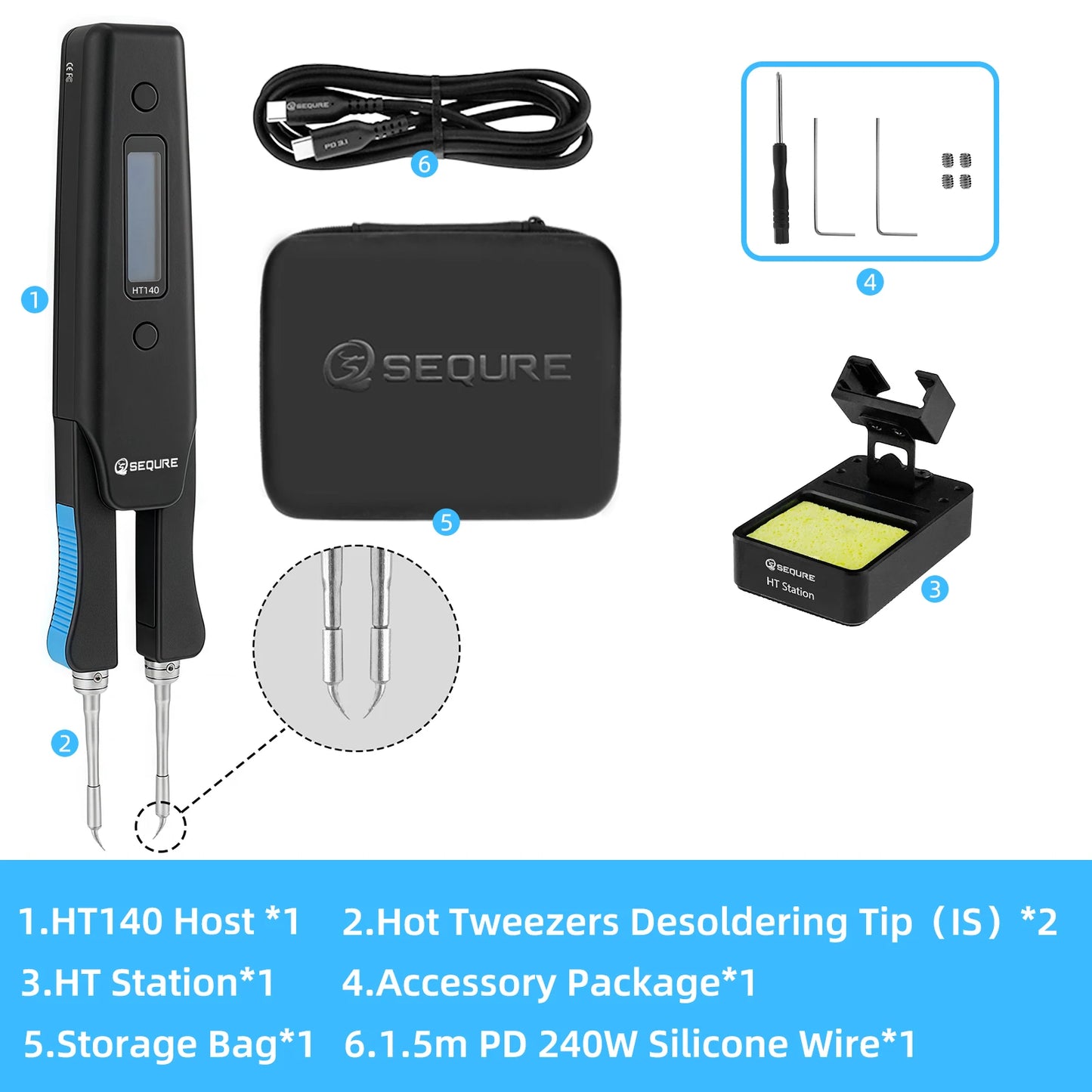 SEQURE HT140 2-en-1 – Pince Chauffante & Fer à Souder Portable, Compatible C210