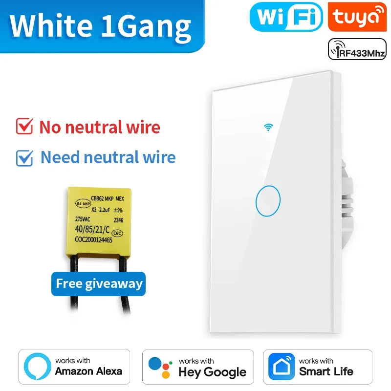 Interrupteur Intelligent TNCE WiFi/Zigbee RF433 - Sans Fil Neutre, Contrôle Tactile & Vocal, Compatible Alexa & Google Home