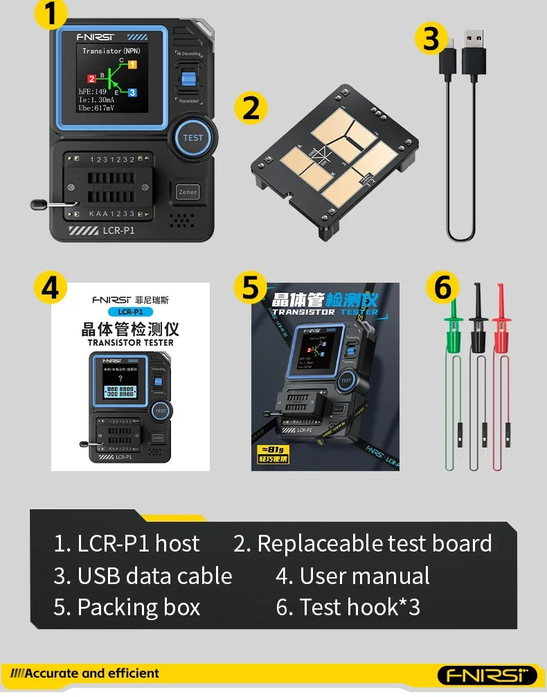 Testeur Multifonction FNIRSI LCR-P1 – Mesure des Transistors, Diodes, Capacitance, Résistance, LCR et ESR
