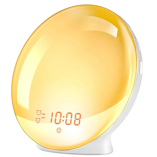Réveil Lumineux avec Simulation de Lever/Coucher du Soleil - Double Alarme, Radio FM, Veilleuse 7 Couleurs, Sons Naturels & Snooze