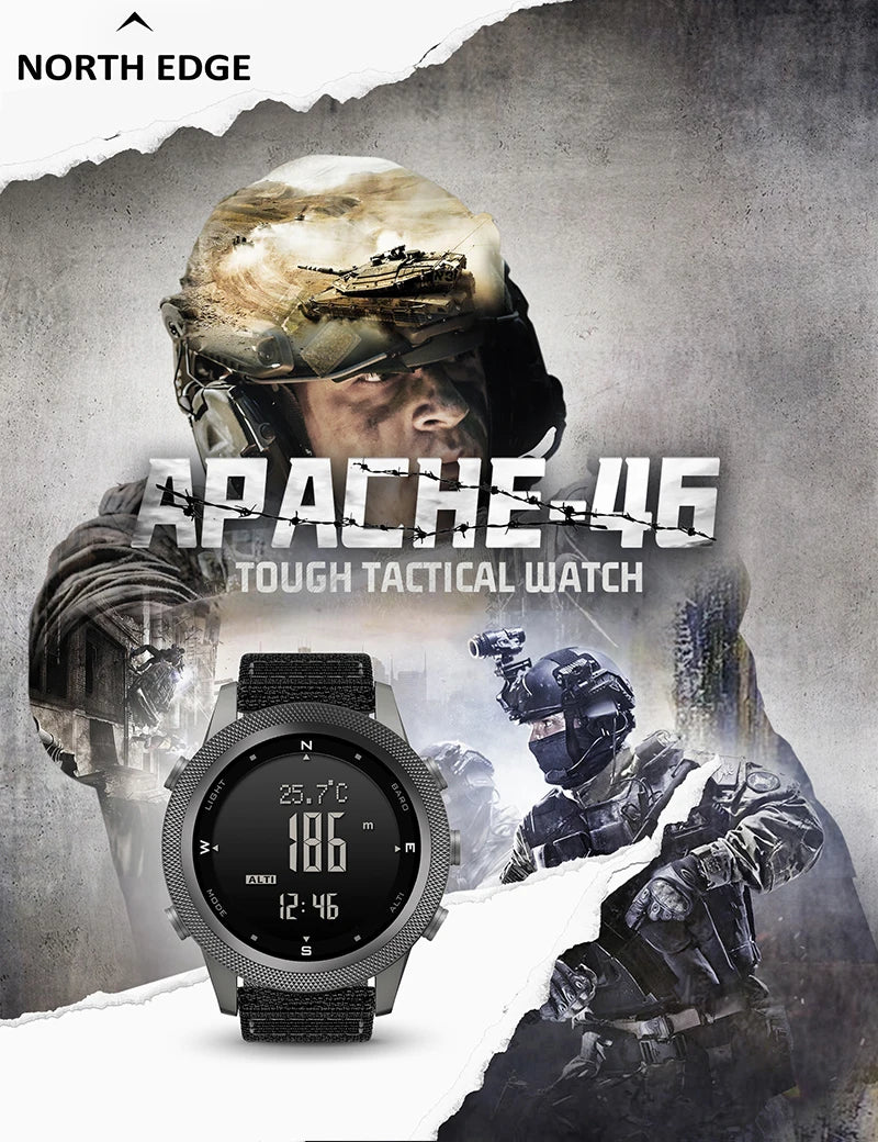 Montre Sport Homme NORTH EDGE APACHE-46 – Altimètre, Baromètre, Boussole, Étanche 50M