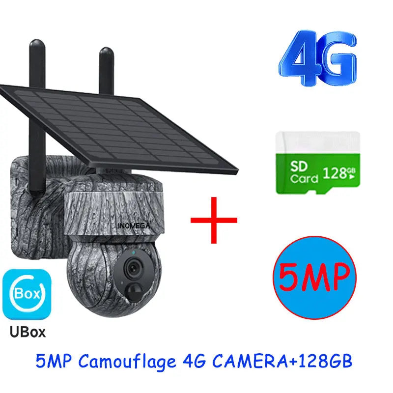 INQMEGA Caméra de Sécurité Solaire PTZ 4G - 5MP/4MP, WiFi Sans Fil, Carte SIM 4G, Audio Bidirectionnel, Surveillance CCTV Extérieure