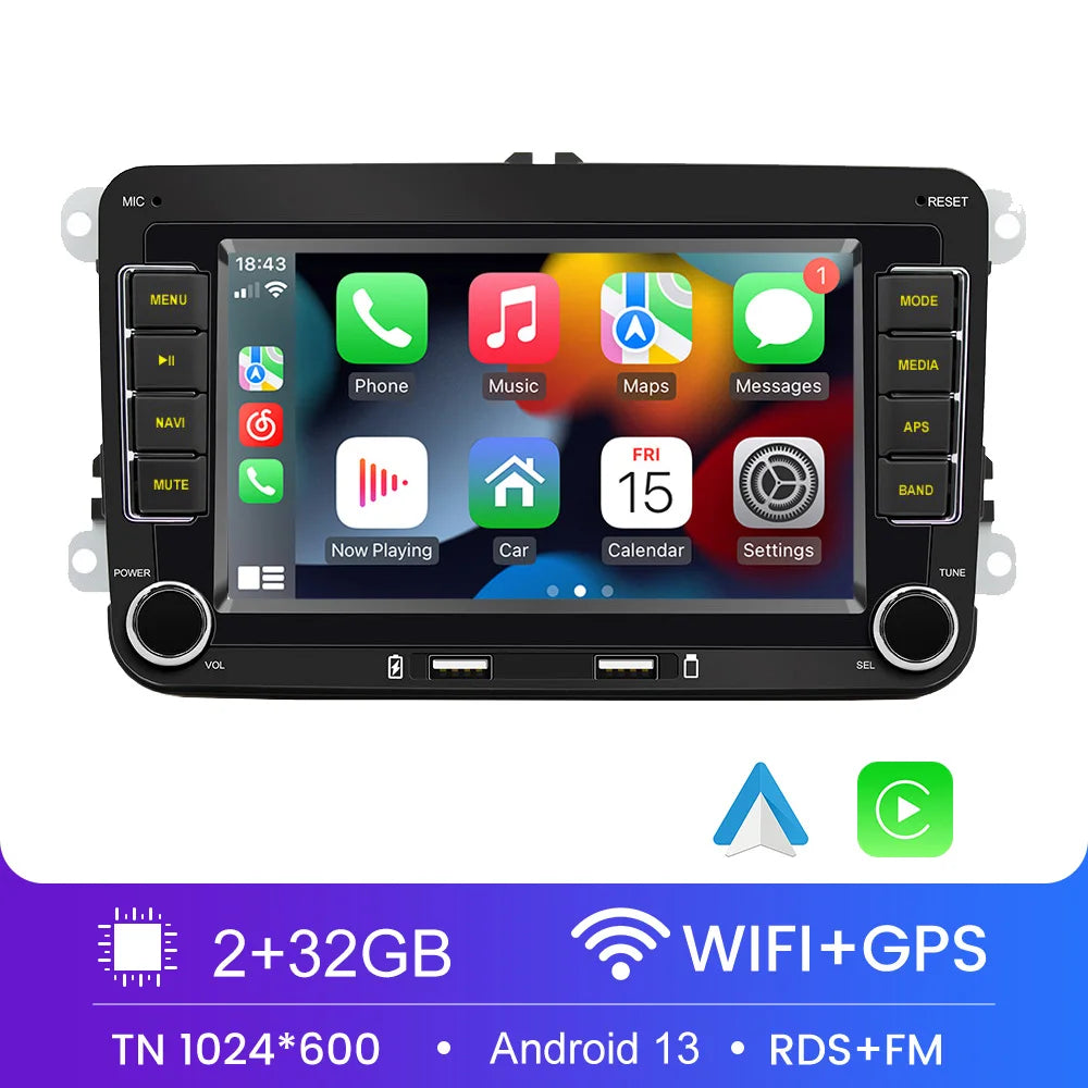 Autoradio 2 DIN Android 11 - Écran Multimédia GPS, WiFi, CarPlay, Compatible Volkswagen, Skoda, Octavia, Golf 5/6, Touran, Passat, Polo, Jetta