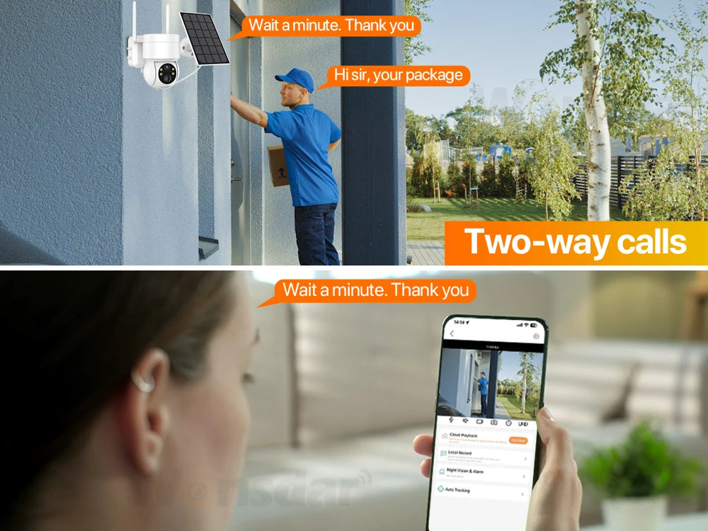 Caméra de Surveillance Solaire WiFi PTZ 4MP HD - Batterie Intégrée, Sans Fil, Vision Nocturne, Détection de Mouvement, iCSee