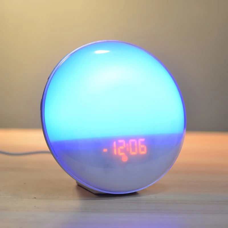Réveil Lumineux avec Simulation de Lever/Coucher du Soleil - Double Alarme, Radio FM, Veilleuse 7 Couleurs, Sons Naturels & Snooze