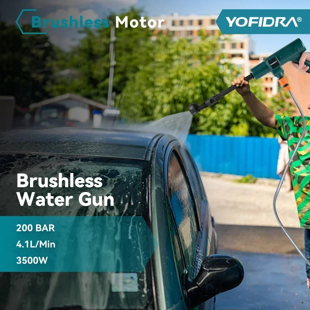 YOFIDRA Nettoyeur Haute Pression 200 Bar - 3500W, Moteur Brushless, Pistolet Pulvérisateur 6-en-1, Compatible Batterie Makita 18V