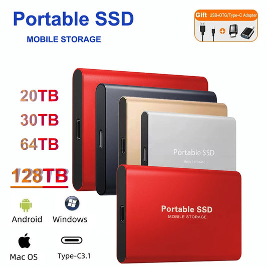 Disque Dur Externe SSD Ultra Fin - 128 To, Portable, USB 3.0, Compatible PC & Mac