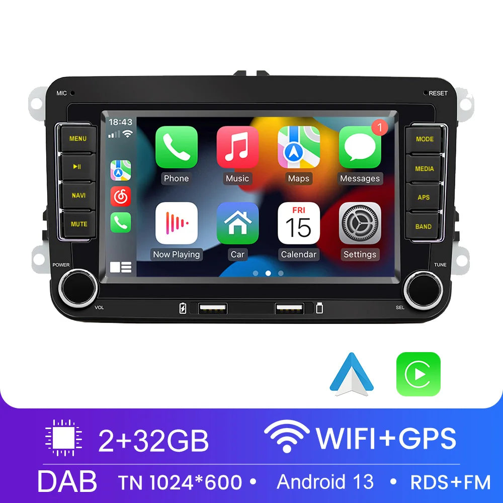 Autoradio 2 DIN Android 11 - Écran Multimédia GPS, WiFi, CarPlay, Compatible Volkswagen, Skoda, Octavia, Golf 5/6, Touran, Passat, Polo, Jetta