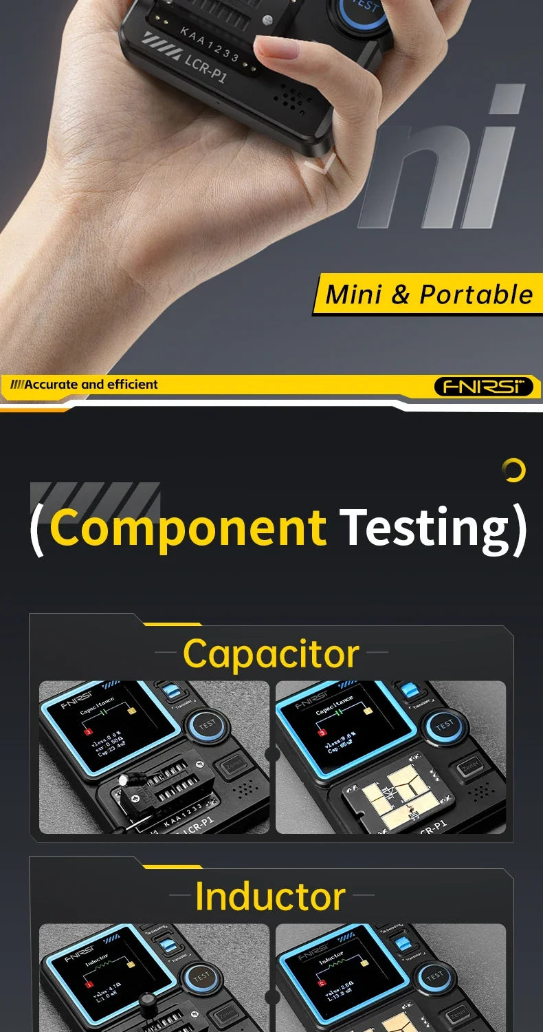 Testeur Multifonction FNIRSI LCR-P1 – Mesure des Transistors, Diodes, Capacitance, Résistance, LCR et ESR